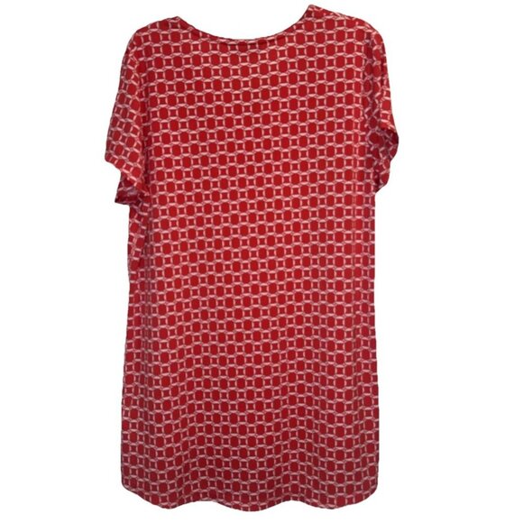 Susan Graver Women’s Red White Geometric Cap Sleeve V-Neck Liquid Knit Top Sz S - Picture 3 of 9